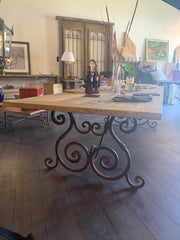 Recycled European Oak Table with Wrought Iron Base