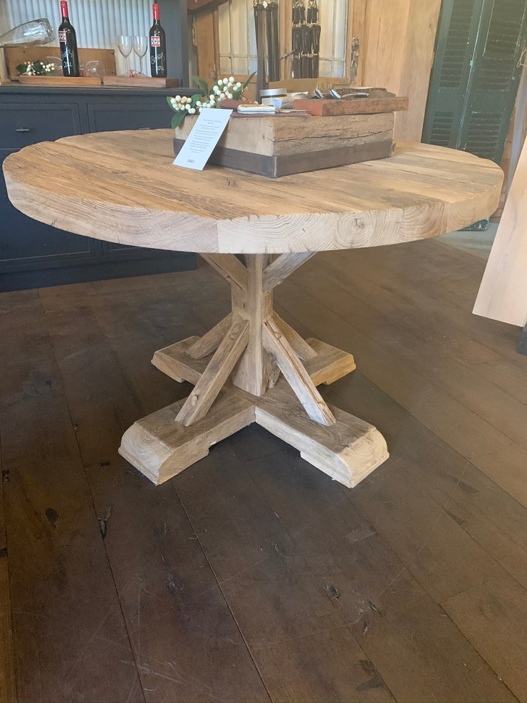Rustic Recycled European Oak Round Table with Provincial Base